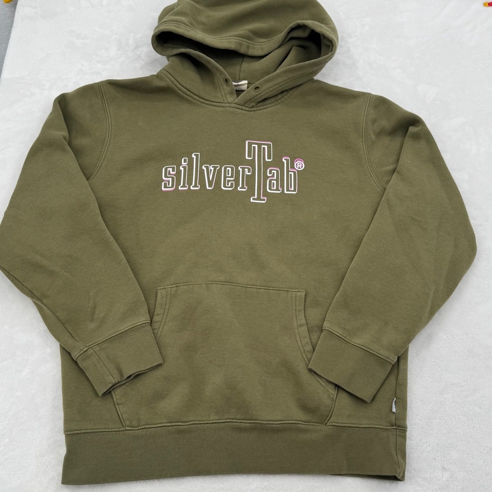 Levis SilverTab Y2K Retro Style Olive Green Logo Hoodie Sweatshirt Small